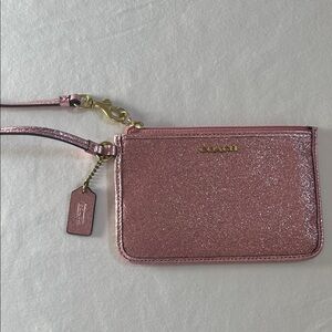 Coach Glittery Pink Wristlet with Gold Hardware